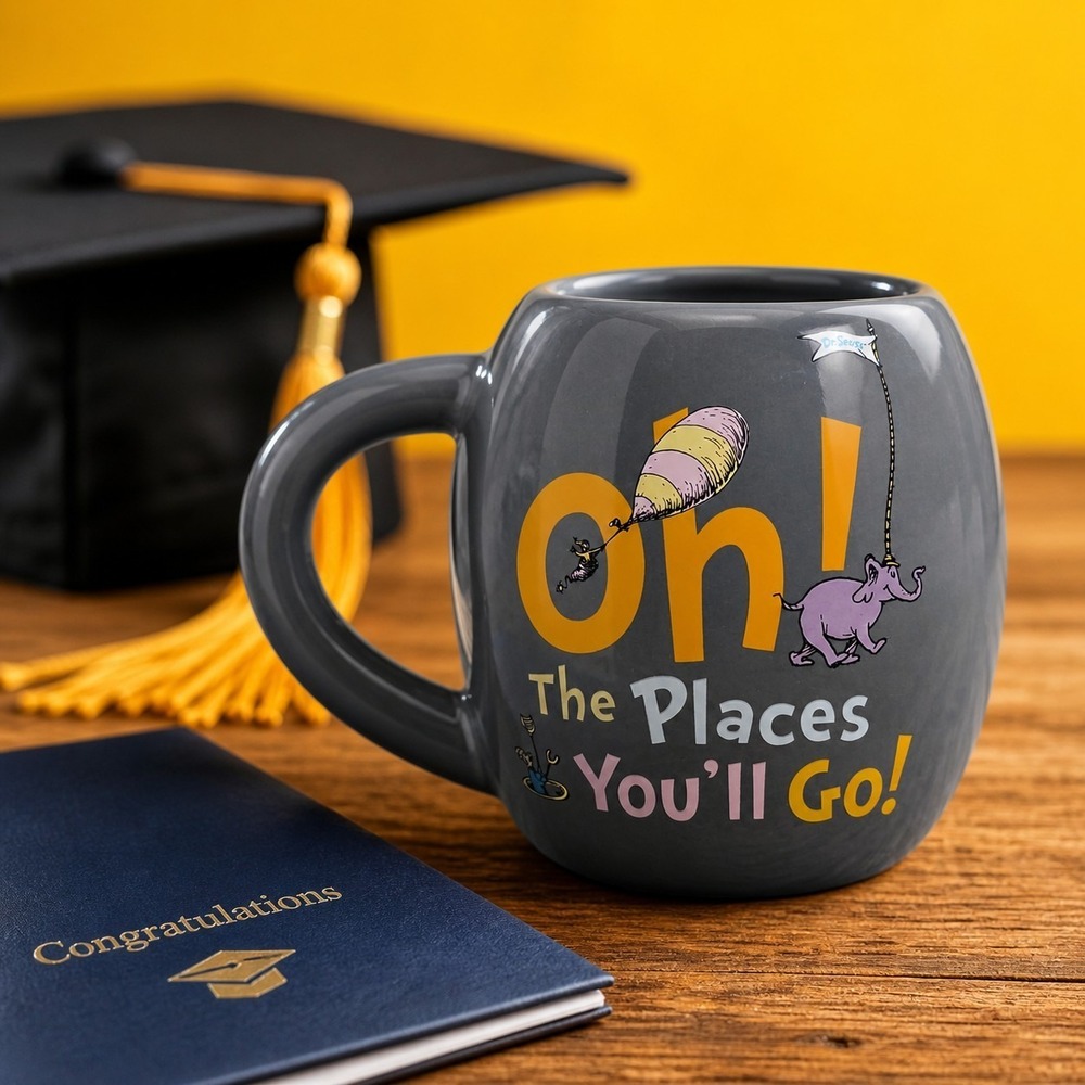 Dr. Seuss Oh the Places You'll Go! Gray Coffee Cup Mug Graduation Teacher Gift